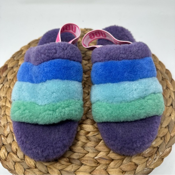 Ugg Womens Yeah Slides Purple Green Fluff Slingback Sandals Slippers Size 7 - Picture 6 of 8